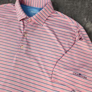 johnnie-O Mens XL Pink Striped Golf Polo Olde Stone Country Club Logo UPF 50